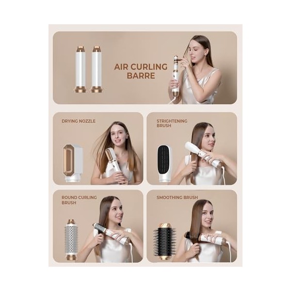 Magic Styler 6 en 1 – Coiffeur Magic Air Styler avec lisseur de boucles, volumisant, lisse et sèche-cheveux pour coiffage, br