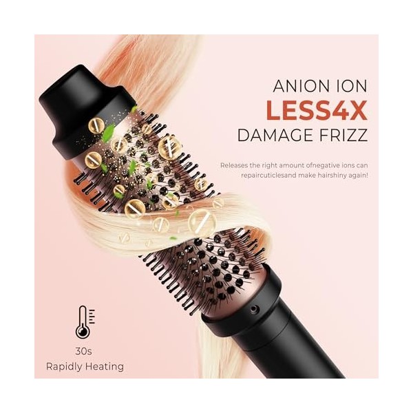 Thermal Brush, Brosse thermique 38mm 3 EN 1, Brosse à friser Affichage LCD 120-200℃, Augmenter le volume des cheveux, Boucles