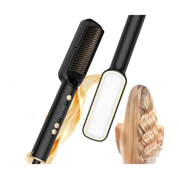 Brosse Chauffante, Brosse Lissante Pour Cheveux, Brosse Lissante, Brosse Chauffante Lissante 2 en 1 Avec Générateur Ionique E