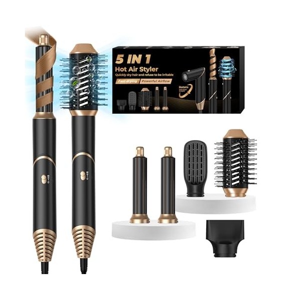 Airstyler 5 en 1 Sèche Cheveux Brosse Soufflante & Ionique Brosse Chauffante Brushing Boucleur a Cheveux Peigne Chauffant Lis