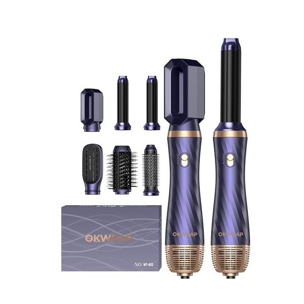 OKWRAP Air Styler 6 en 1 Brosse Soufflante Airstyler set Hair Styler Avec 6 Accessoires Seche Cheveux Fer a Boucler Brosse So