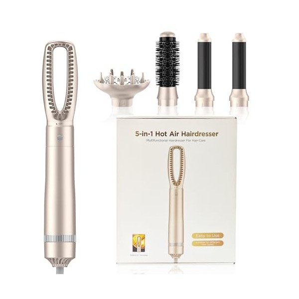 Air styler 5 in 1 Hair Styler Avec 5 Accessoires, ZEBRAMOL 1000w Brosse Soufflante, Seche Cheveux, Fer a Boucler, Brosse Souf