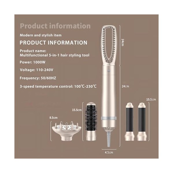 Air styler 5 in 1 Hair Styler Avec 5 Accessoires, ZEBRAMOL 1000w Brosse Soufflante, Seche Cheveux, Fer a Boucler, Brosse Souf