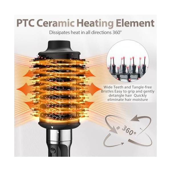 Journeyside Brosse Soufflante,One-step Sèche-cheveux Volumisant, 4-en-1 Brosse à air Chaud Grand, Brosse Cheveux Brushing Ele