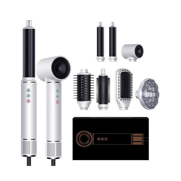 Air Styler 6 en 1 OKWRAP Brosse Soufflante Hair Styler Avec 6 Accessoires, Seche Cheveux, Fer a Boucler, Brosse Soufflante, B