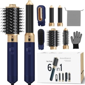 Hair Styler 6 en 1, Set de Coiffure Airstyler avec Sèche-Cheveux à Brosse Ronde, Brosse à Air Chaud, Fer à Friser Airflow Aut