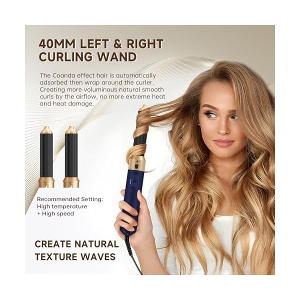 Hair Styler 6 en 1, Set de Coiffure Airstyler avec Sèche-Cheveux à Brosse Ronde, Brosse à Air Chaud, Fer à Friser Airflow Aut