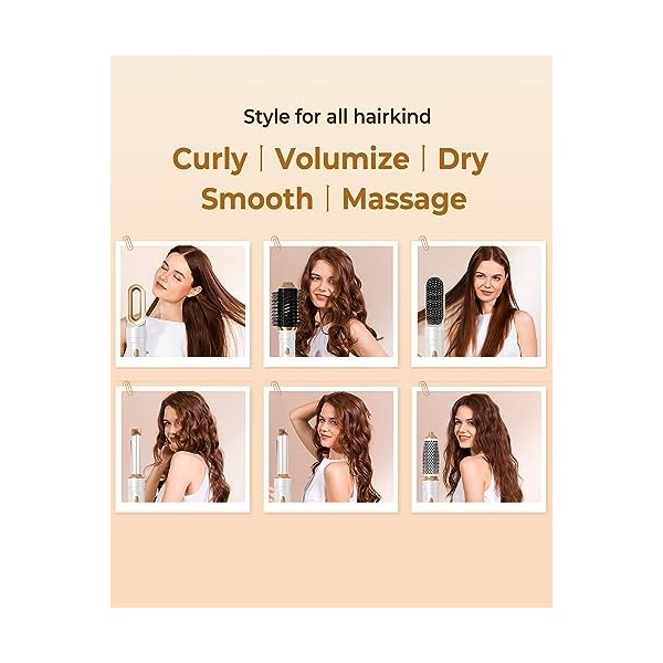 UKILSS 6 en 1 Air Styler Cheveux Luxe, Hair Styler Air Fer à Friser, Avec Brosse à Air Chaud Brosses Coiffage Massage Airbrus