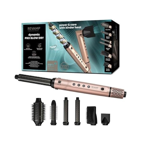 REVAMP Dynamic Radiance Pro Blow Dry Styler 7 en 1 – Moteur Numérique Brushless, Séchage Rapide, Volume, Brosse Rétractable, 