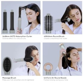 5 EN 1 Airtyler, PARWIN PRO BEAUTY Set de Brosse Soufflante, Sèche-Cheveux, 28mm Boucleur a Cheveux, Brosse Brushing Chauffan