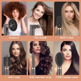 BESTBOMG Brosse Soufflante Air Styler 6 en 1 Hair Styler Set, 110000 PRM Multistyler, Brosse Chauffante Brushing, Air Fer A B