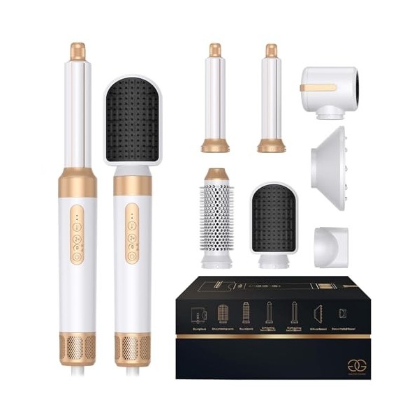Brosse Soufflante avec 7 accessoires, Golden Goods Multistyler Sèche-cheveux, Airstyler 7-en-1, pour sécher, Brosse Coiffante