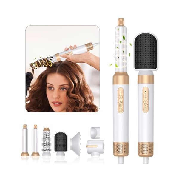 Brosse Soufflante avec 7 accessoires, Golden Goods Multistyler Sèche-cheveux, Airstyler 7-en-1, pour sécher, Brosse Coiffante