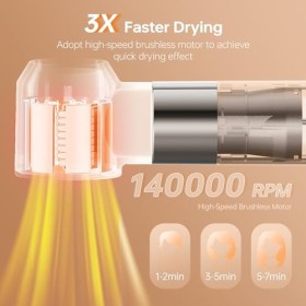 [500 millions dions négatifs] Sèche-cheveux 6 en 1 et styler lair, [140 000 tr/min] Sèche-cheveux ionique à haute vitesse d