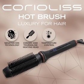 Corioliss Brosse à lisser électrique Brosse chaude Anti-frisottis Contrôle de la température 80º à 210º Céramique ionique Arr