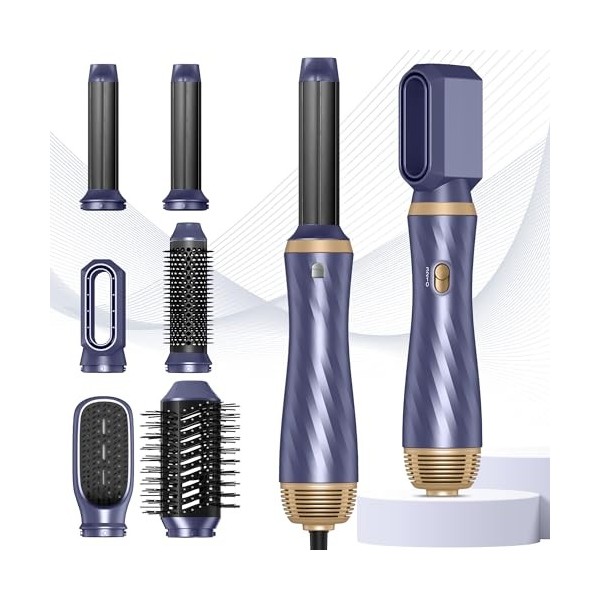 Airstyler 6 en 1 Brosse Soufflante Air Styler set Hair Styler Avec 6 Accessoires Seche Cheveux Fer a Boucler Brosse Soufflant