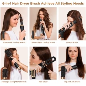 1000W Brosse Soufflante Brushing Set, 6 en 1 Air Styler Seche Cheveux, Brosse Chauffante, Brosse Soufflante,Air Fer À Boucler