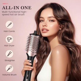 Slopehill Brosse Cheveux Haute Vitesse 100.000 tr/min,Brosse Soufflante 4 en 1,brosse à air chaud à ions 1400 W avec bouton d