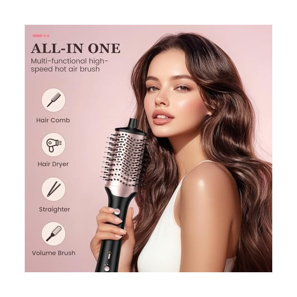 Slopehill Brosse Cheveux Haute Vitesse 100.000 tr/min,Brosse Soufflante 4 en 1,brosse à air chaud à ions 1400 W avec bouton d