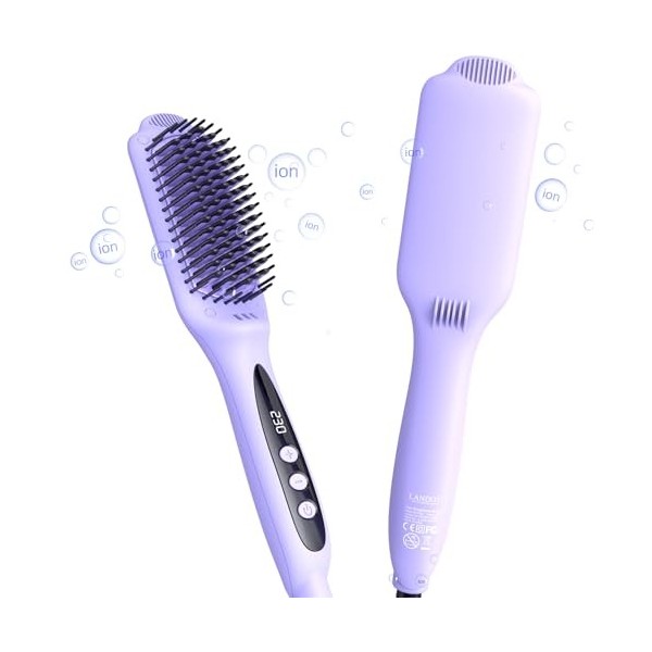 LANDOT Brosse Lissante Chauffante Ionique: 2 en 1 Lisseur Brosse à Cheveux Electrique - Lisse Démêle Antistatique 120-230° Fe...