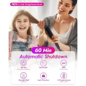 NOVUS Brosse à lisser ionique, 4 temps et 30 secondes de chauffage et darrêt automatique, peigne à lisser en céramique anti-
