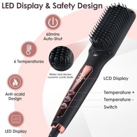 BelonLink Brosse Lissante Cheveux, Fer à Lisser Négatifs Ions Avec Peigne, Lisser Cheveux Professionnel, 6 températures, 120-