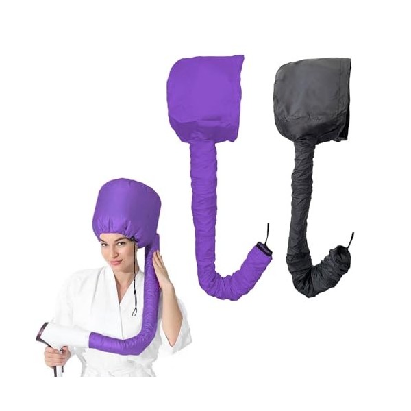UILYNIU 2 Pcs Noir Violet Casque Seche Cheveux Bonnet Seche Cheveux Bonnet Chauffant Cheveux Soin Casque Chauffant Cheveux Sè