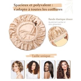 mikimini Bonnet Satin Cheveux Nuit, Bonnet en Satin pour Femme avec Ajustable Bande Élastique, Élégant Champagne Bonnet Soie 