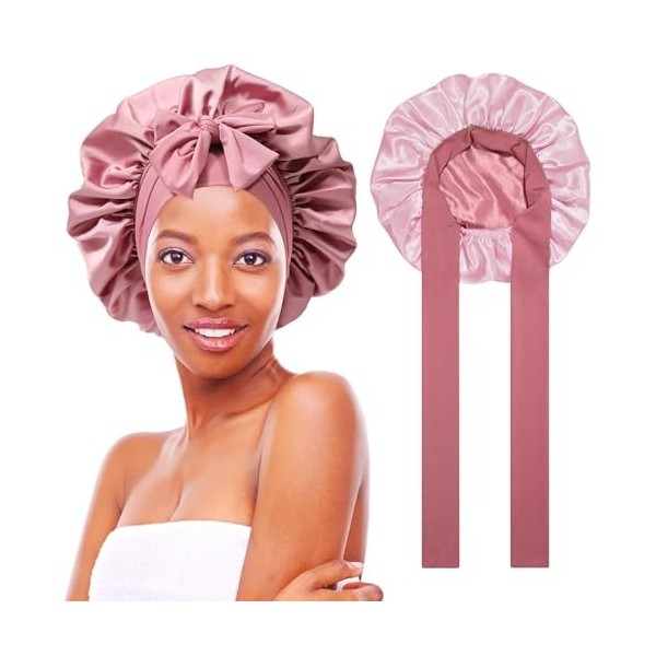 UieaMsio Bonnet de sommeil en soie pour femme - Réglable - Double face - Réglable - Double face, Poudré