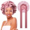 UieaMsio Bonnet de sommeil en soie pour femme - Réglable - Double face - Réglable - Double face, Poudré
