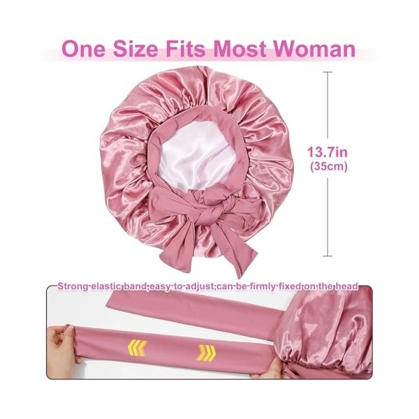 UieaMsio Bonnet de sommeil en soie pour femme - Réglable - Double face - Réglable - Double face, Poudré