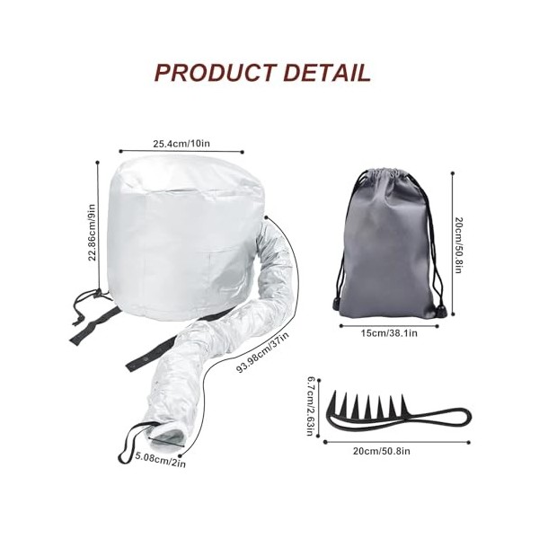 MisFun Casque Seche Cheveux, Bonnet Seche Cheveux Femme, Bonnet Cheveux Secs, Cheveux Secs Rapidement, avec Peigne, Sac de Ra