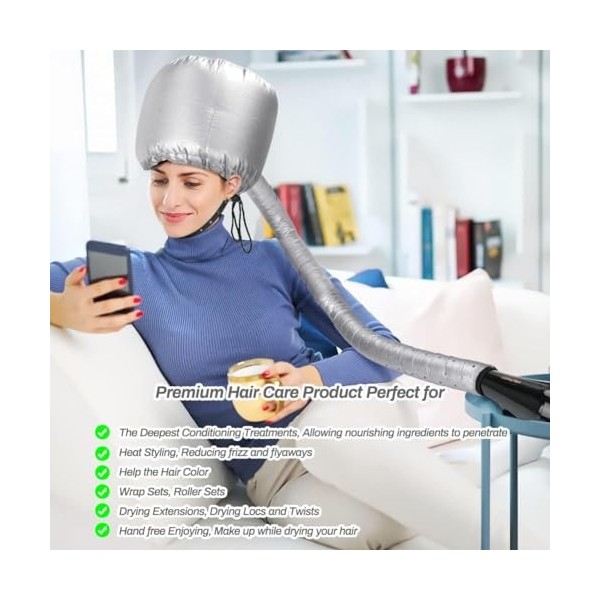 Casque de séchage pour sèche-cheveux élastique fixation au sèche-cheveux gris portable professionnel cheveux bouclés
