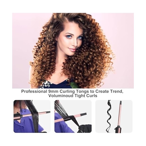 Curling Wand, 9mm Ceramic Hair Curler Wand with Adjustable Temperature for Long & Medium Hair, Professional Hair Curler with 