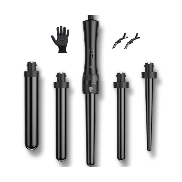 Pince à friser pour cheveux longs 9 mm-32 mm 5 en 1 Corps en céramique PTC LCD 180 °C et 210 °C Contrôle de la température Mu