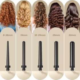 Pince à friser pour cheveux longs 9 mm-32 mm 5 en 1 Corps en céramique PTC LCD 180 °C et 210 °C Contrôle de la température Mu