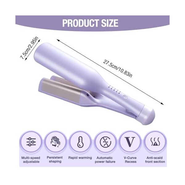 ADDLIVE Fer à Onduler, 32mm Waver Fer à Onduler, Fer à Onduler Wavy, En forme de V fer à Friser avec 5 Températures Réglables