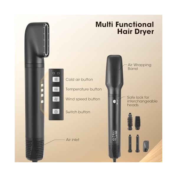 Airstyler 5 en 1 - Fer à friser multifonction - Sèche-cheveux ionique - 110 000 tr/min - 1200 W - Fer à friser automatique - 