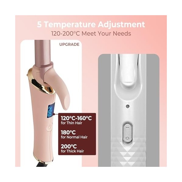 Mini Boucleur de Voyage 19mm, Fer à Friser 5 Temperature Réglable 120-200 ℃, Fer à Boucler Cheveux Court