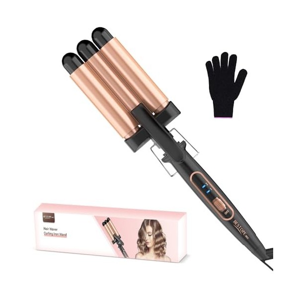 Boucleur 3 Tete Fer a Boucler- BESTOPE MIX 22mm Boucleur a Cheveux en Céramique Fer à Friser 2 Températures, Fer a Onduler Ch