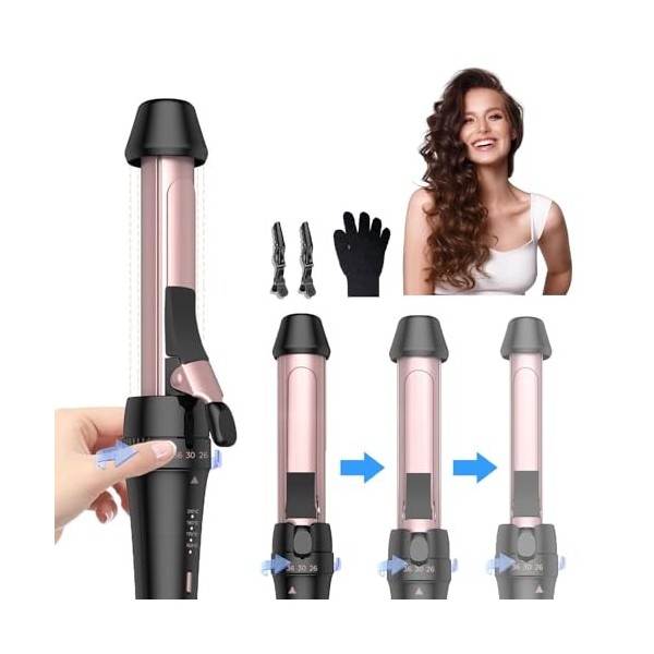 Fer à Friser Grandes Boucles, Fer à Friser 3 en 1 26mm/30mm/36mm, Fer à Friser Pour Cheveux Courts et Cheveux Longs, Anneau R