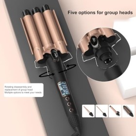 Fer à Boucler 5 en 1, Fer a boucler 3 têtes 25mm Boucleur a cheveux Wavy, Fers à Vagues avec Chauffage Rapide PTC, Fer à fris