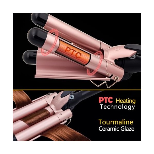 Fer à friser à 3 barils, fer à friser en céramique tourmaline de 25 mm avec affichage de la température LCD, sertisseuses pli