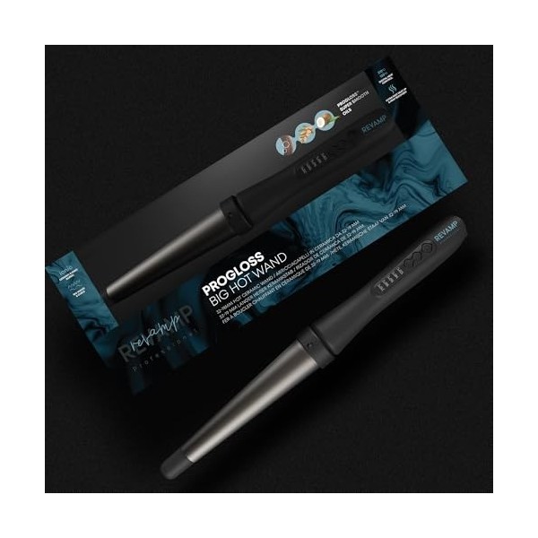 Revamp Progloss Big Hot Wand – Baguette à Cheveux en Céramique Ionique Chauffante pour Vagues Lâches, Baril Infusé à lHuile 