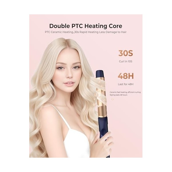 Boucleur Rotatif pour Cheveux, Baguette à Boucler de 32mm, Fer à Boucler avec 5 Températures Réglables, Boucleur Rotatif Bidi