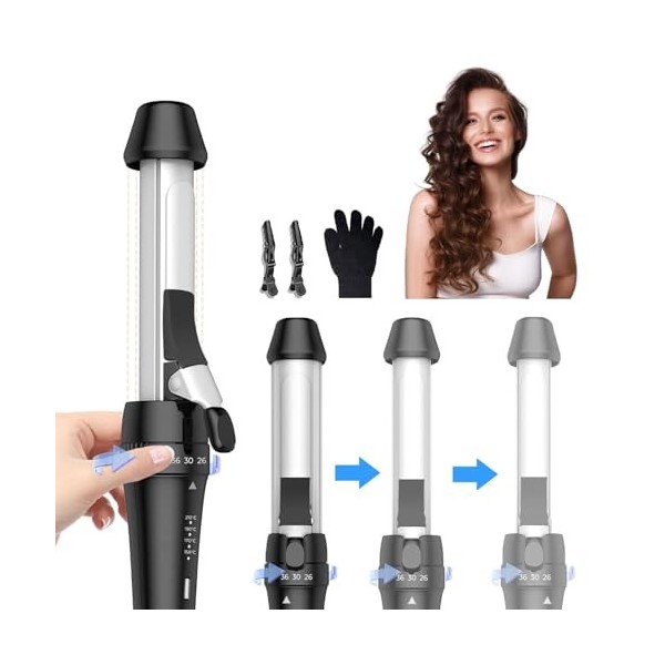 Fer à friser Grandes boucles 3 en 1, 26/30/36mm Fer à friser Grand cylindre, 150-210℃ Pince à cheveux pour cheveux longs, 30s