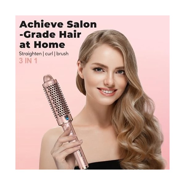 Farery Thermal Brush Brosse Thermique Fer à Boucler Ionique Tourmaline Céramique, 38MM Brosse chauffante pour créer des boucl