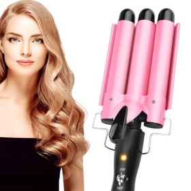 Fer à boucler pour cheveux - Avec 3 barils - Température réglable - 25 mm - Chauffage rapide - Grande vague pour longs et cou