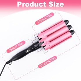 Fer à boucler pour cheveux - Avec 3 barils - Température réglable - 25 mm - Chauffage rapide - Grande vague pour longs et cou