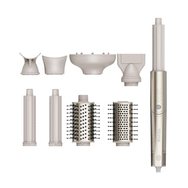 VEVOR Fer à friser 8 en 1, fer à boucler de 34,5 mm, avec 2 barils, 2 brosses, 4 buses pour cheveux secs/lisses/bouclés/volum
